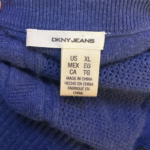 Y2K DKNY Blue Babydoll Knit Cardigan Sweater 3/4 Sleeves Lightweight Soft Sz XL - Picture 8 of 9